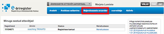 Vali majandusaasta aruanded. Teise sammuna pead valima menüüst majandusaasta aruanded.